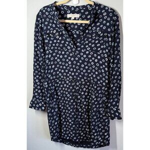 Ann Taylor LOFT Navy Blue/WHite Floral Tunic Dress Chinch Waist Petite Small